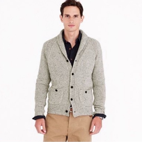 J Crew Wool Blend Knit Shawl Collar Cardigan Sweater Natural-Large B2154